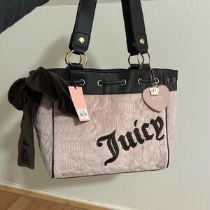 Juicy Couture Daydreamer Light Pink Quilted Tote with brown Trim & Heart Charm